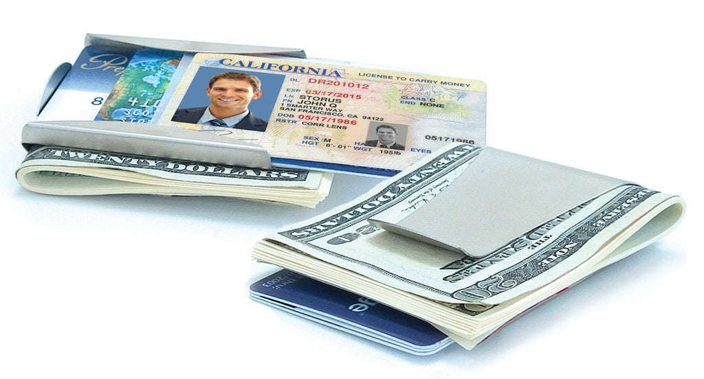 Storus® Smart Money Clip® Kartenhalter Brieftasche, Schlanke doppelseitige  patentierte Kreditkarte Bargeld-Organizer, Poliertes Edelstahl-Finish -   Österreich
